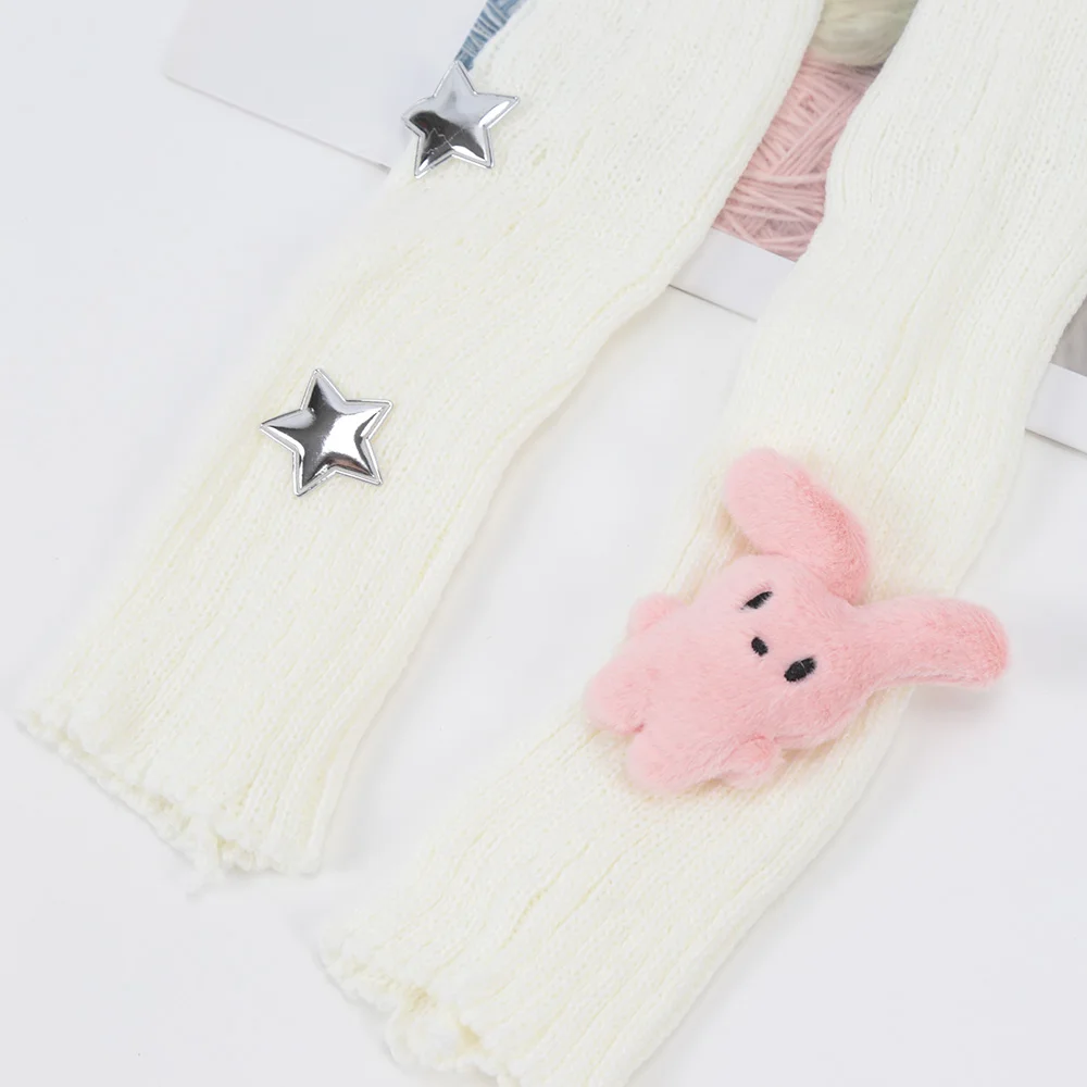 Winter Kawaii Arm Sleeves for Women Thicken Warm Knitted Arm Warmers  Long Sleeve Half-finger Glove Gothic Fingerless Mitten