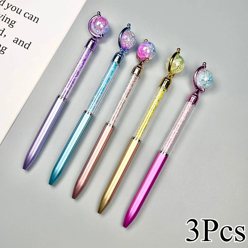 

3Pcs Globe-shaped Imitation Crystal Imitation Diamond Pens Shiny Ballpoint Pen Black Ink Pens Suitable For School Office Supplie