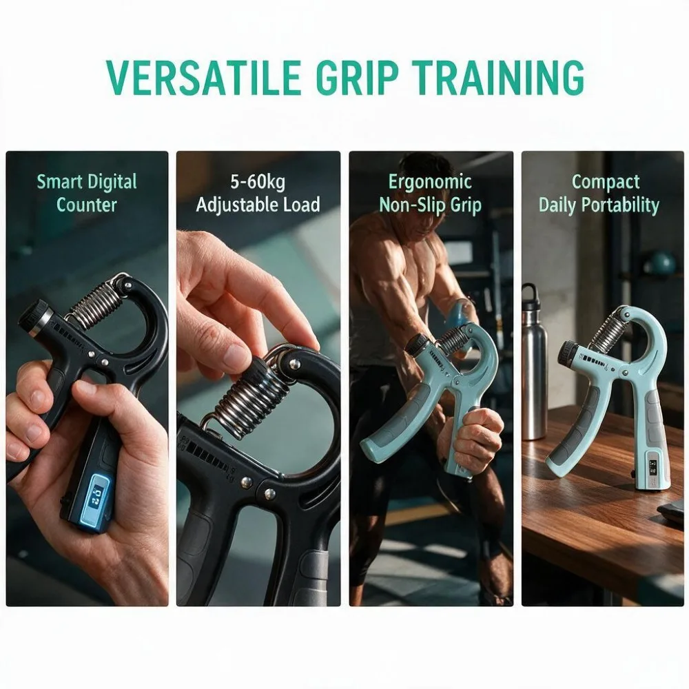 5-60kg Adjustable Hand Grip Strength Strengthener Trainer Full Set With Counter Wrist Forearm And Hand Exerciser For Muscle