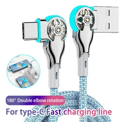 Fast Charging Cable 180 Degree Elbow Rotation USB A to Type C Cable with Light Zinc Alloy Braided Data Cable USB Charger