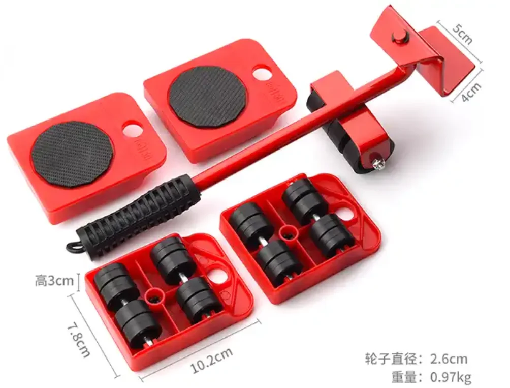 5Pcs/Set Heavy Duty Furniture Lifter Mover Roller with Wheel Bar Moving Device Lifting Helper Furniture Moving Transport Tool