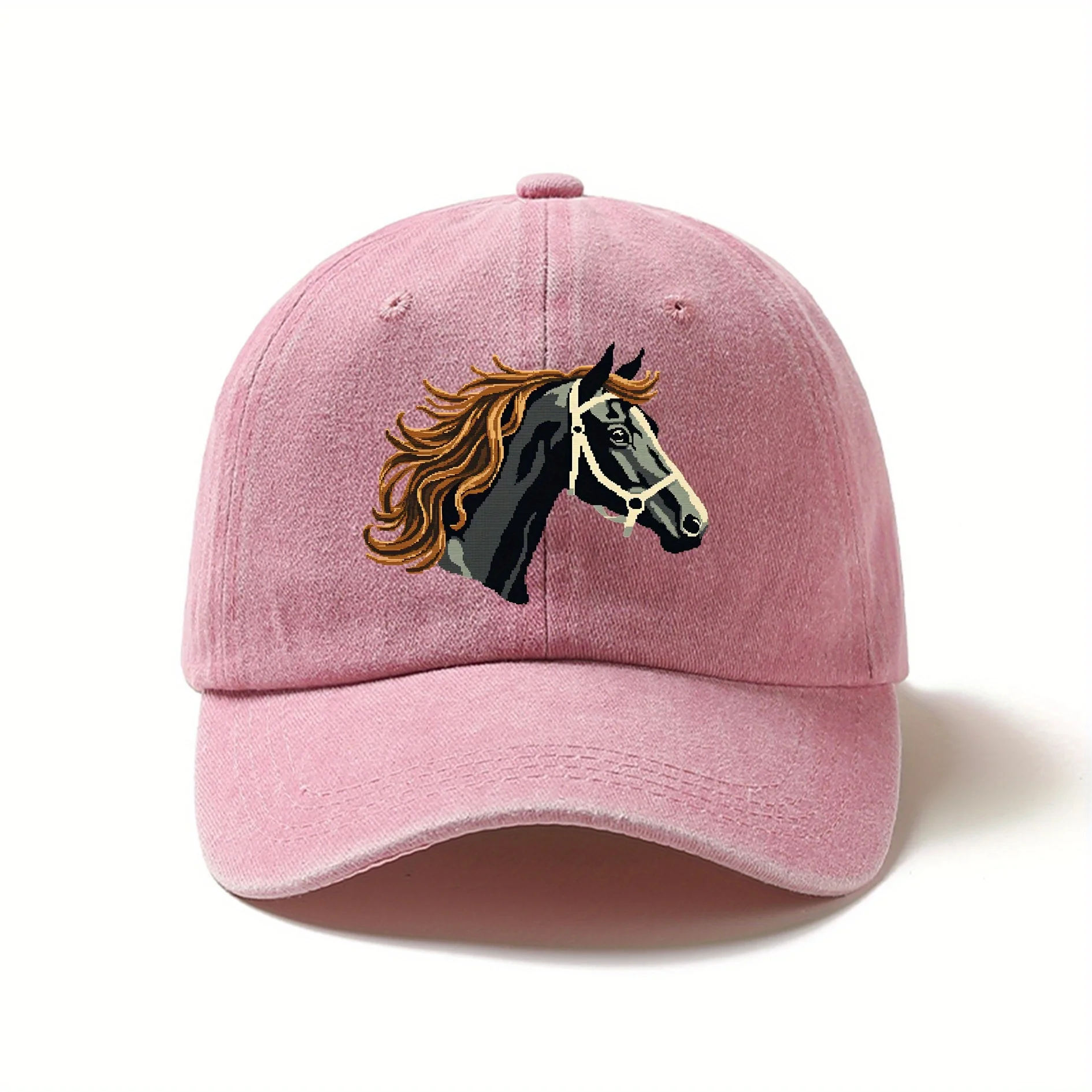 Teen Girls' Casual Baseball Cap - Pink Cartoon Horse Print Lightweight Comfort Fit for Back-to-School, Thanksgiving, Graduation