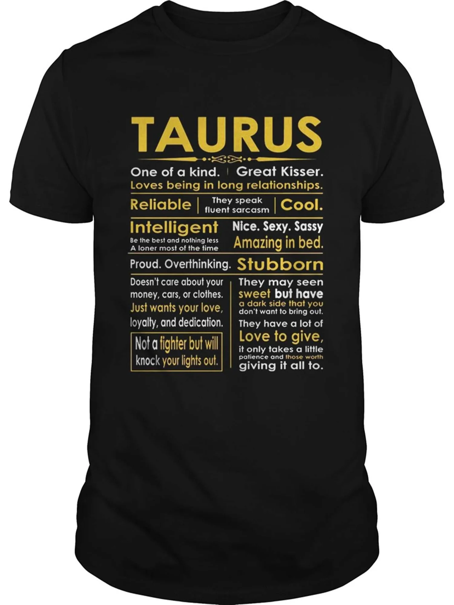 Casual Black Cotton Taurus Zodiac T-shirt for Fans