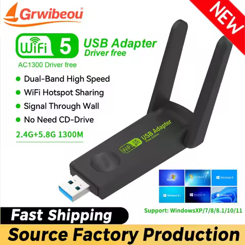 Grwiibeou Wireless USB WiFi Adapter 1300Mbps Wifi Dongle USB Network Card Dual Band 2.4G/5G Receiver for PC Desktop Laptop