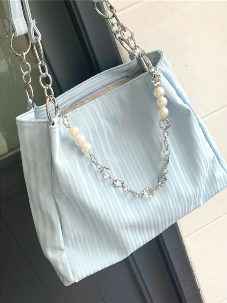 Female Sweet Pearl Flower Chain Handbag Tote Bags High Quality Large Capacity Women Commute Shoulder Bag