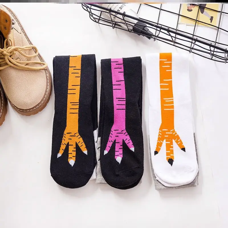 Fashion Chicken Paws Feet Long Socks Women 3D Print Socks Funny Cartoon Cotton Creative Claw Ladies Above Knee High Sock носки