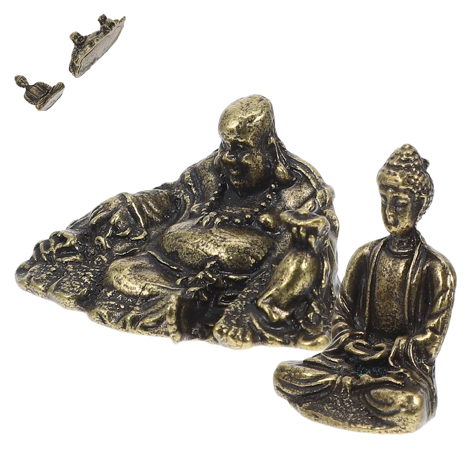 

2Pcs Zinc Alloy Statue Mini Vintage Sculpture Indoor Desktop Mini Buddha Decoration Desktop Zinc Alloy Decor