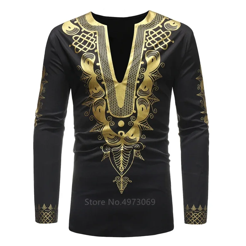 New African fashion print dresses rich Bazin long sleeve Nigerian Ankara dresses plus size clothing T-shirt for men m-3xl