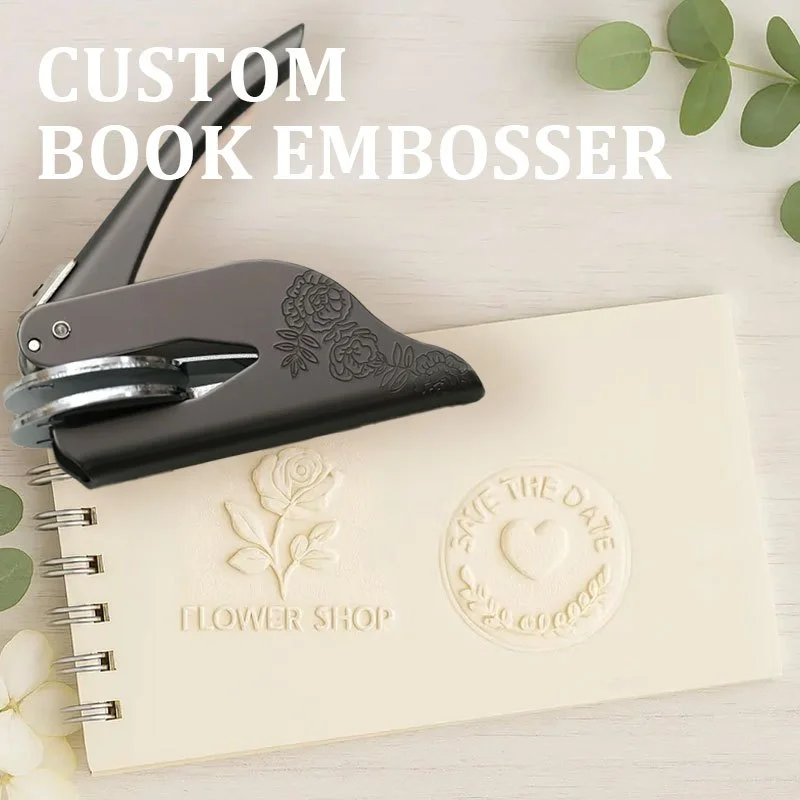 Benutzerdefinierter Buch-Embosser, personalisierter Embosser-Stempel mit schwarzem Griff, Buch-Embosser, Schrott-Buch-Embosser, personalisierte Umschläge-Embo