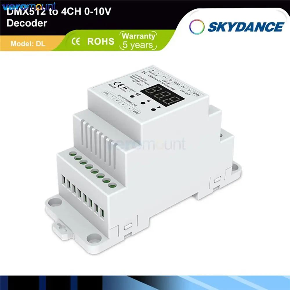 

DL 4 Channel DMX512 to 1-10V / 0-10V Decoder DC12-24V input 4CH 20mA/CH 10V PWM DMX Decoder DL-L for Single Color Strip Dimming