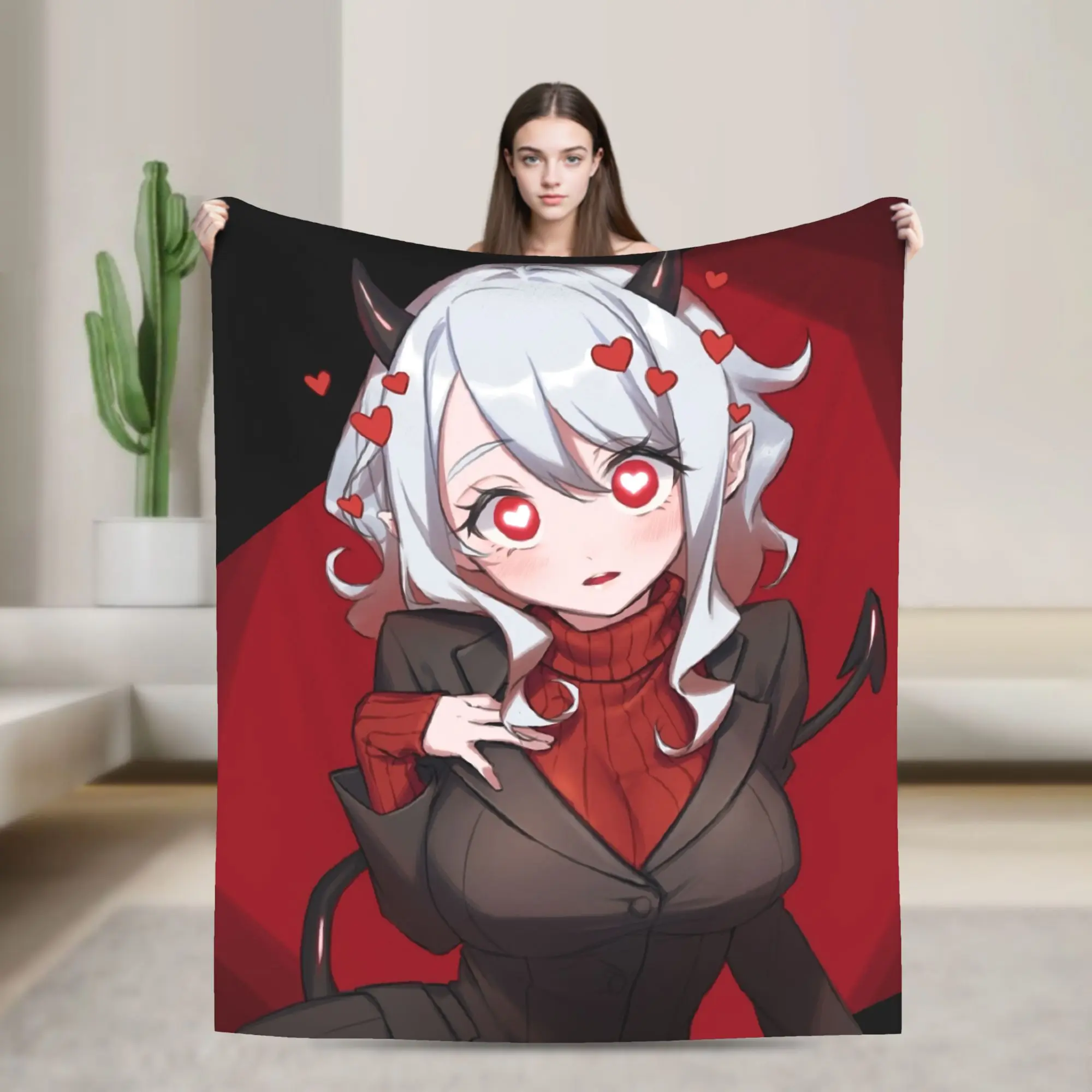 Contradiction Helltaker Lucifers Modeus Blanket Multiple Sizes Warm Cozy Fluffy  Throw Blankets for Couch Sofa and Bed