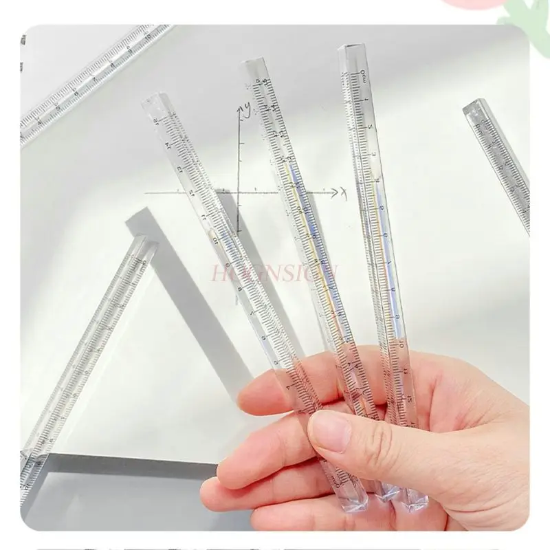 1pcs Three dimensional ruler, straight ruler, transparent and simple, measuring scale for junior high school students, ruler