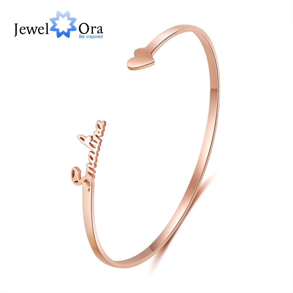 

JewelOra Stainless Steel Cuff Bangles Customized Name with 3 Color Personalized Bracelets & Bangles for Christmas Gifts