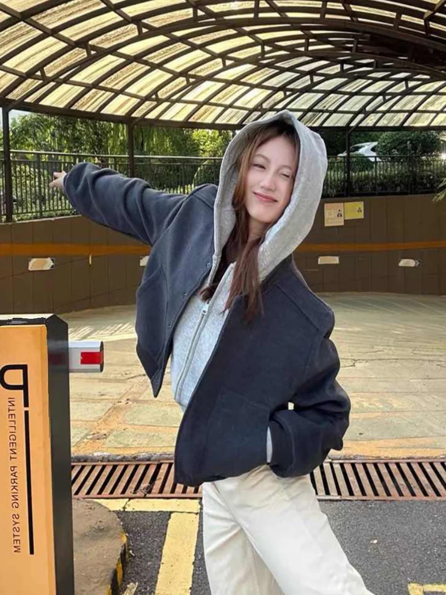 الأمريكية الرجعية ey ort الصوفية البيسبول Jaet المرأة ربيع الخريف Sle معطف غير رسمي فضفاض صالح جولة Ne Long Sve