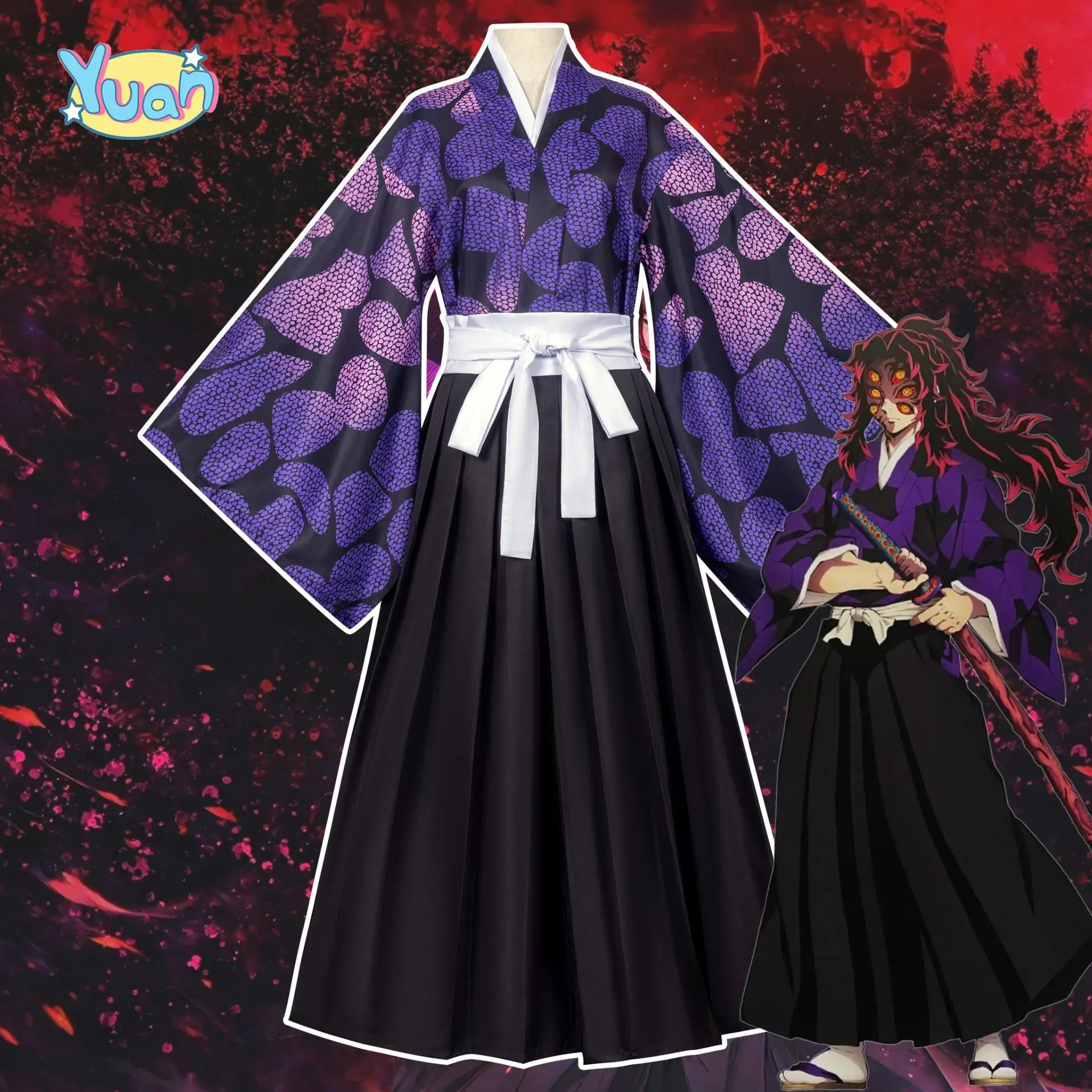 

Cosplay Costume Upper Moon One The Sword Demon Kokushibo Men's Full Set Tsugikuni Yoriichi's Elder Brother