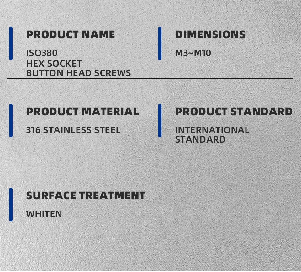 316 Edelstahl A4-70 Innensechskantschraube mit Knopfkopf ISO7380, M3 M4 M5 M6 M8 M10 Innensechskant-Knopfkopfschraube, Befestigungsmaterial – Detail 4