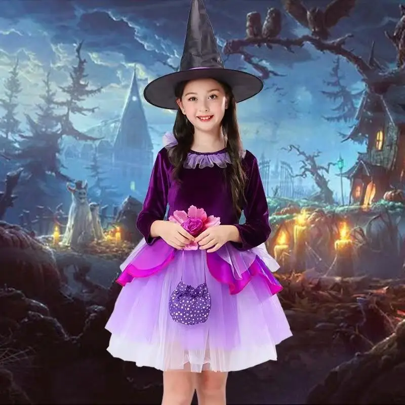 Gonna primaverile loween Par Costume da strega Abiti da spettacolo per ragazze Asilo Ballo in maschera Vestito da strega