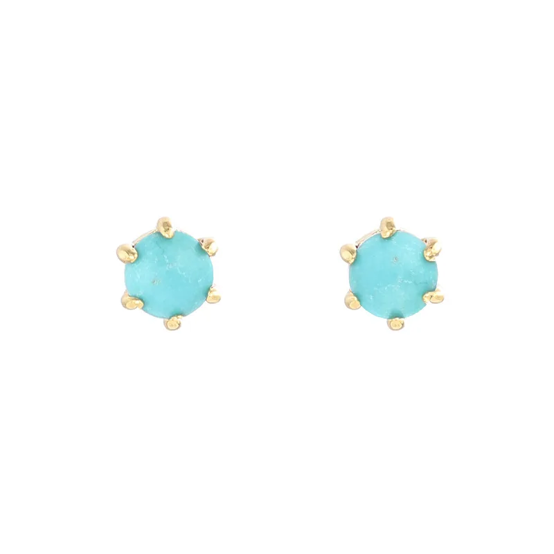 S925 Sterling Silver Simple Six-jaw Agate Turquoise Earrings High Quality Design Fashion Jewelry Accessories Gift For Women