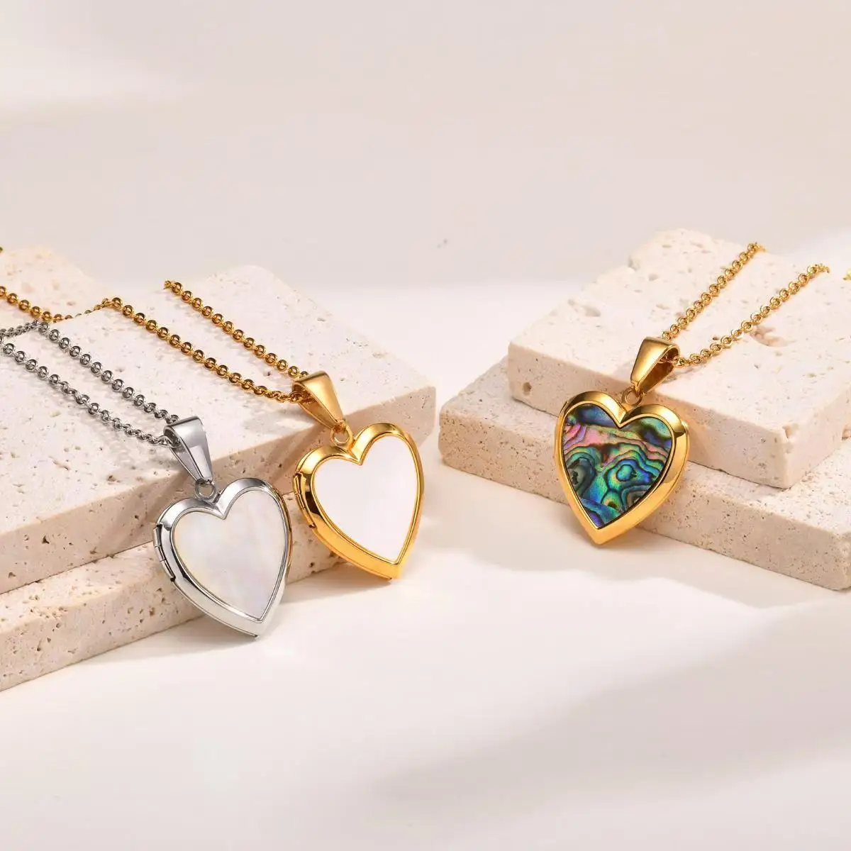 Elegant Heart Silhouette 316L Gold Plated Steel with Pearl Shell for Sensitive Skin DIYers 26x17mm Jewelry Crafting Component