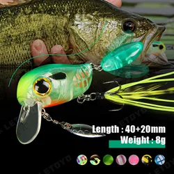 Micro Tappy Señuelos de Pesca con micropañal, cebos duros artificiales con manivela, Wobblers, placa de lengua, cuchara giratoria con pluma, cebo para trucha y de lengüeta de cigüeñal Wobblers Poisson truite Appât