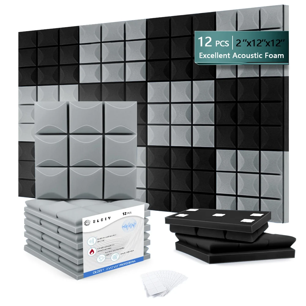 رغوة صوتية ممتصة للصوت، 12 قطعة من ألواح الحائط عالية الكثافة لامتصاص الصوت لتقليل الضوضاء وما إلى ذلك