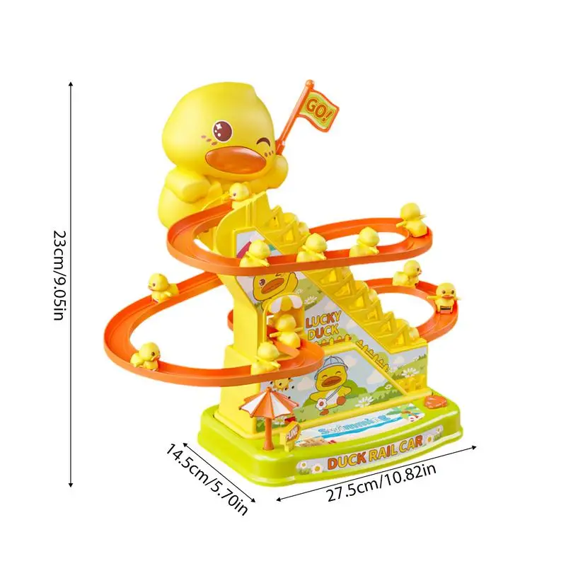 Giocattolo per scale per arrampicata su anatra Giocattolo per scivoli con pista per anatra elettrica Luci lampeggianti e musica Giocattolo per montagne russe per anatra per bambini Regalo di compleanno