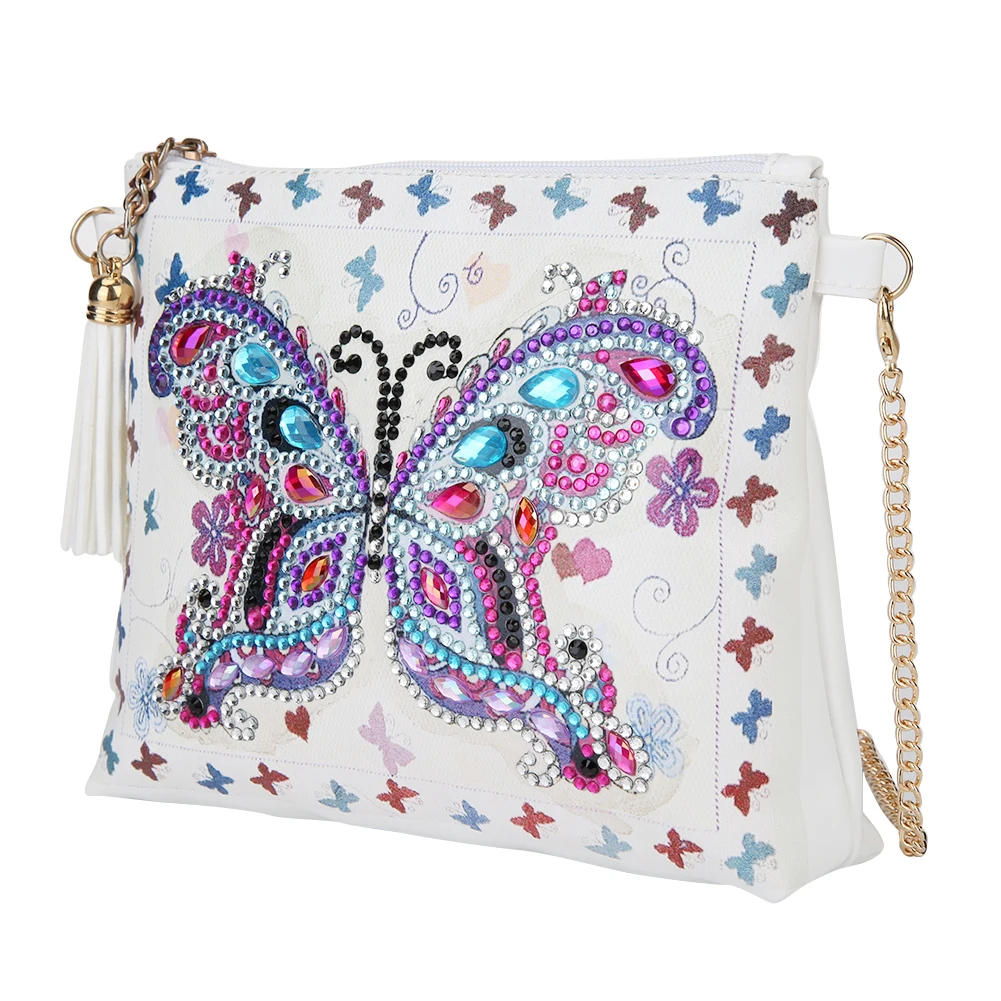 1Pc Colorful Diamond Painting Bag Women's Butterfly Wrist Bag Zipper Wallet Clutch Storage Bag