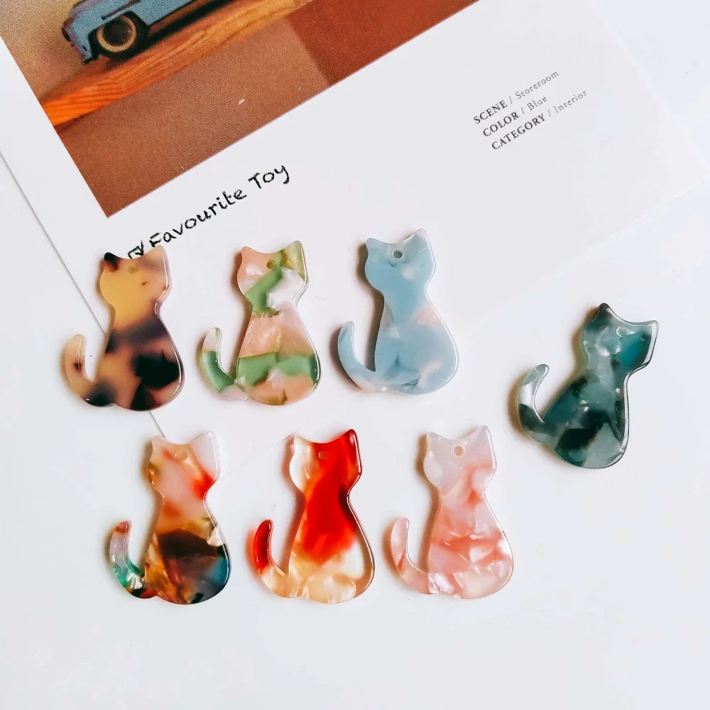 Cat Shape Resin Plastic Acetic Acid Eardrop Diy Material Pendant Necklace Earring Charms Jewelry Component 8pcs