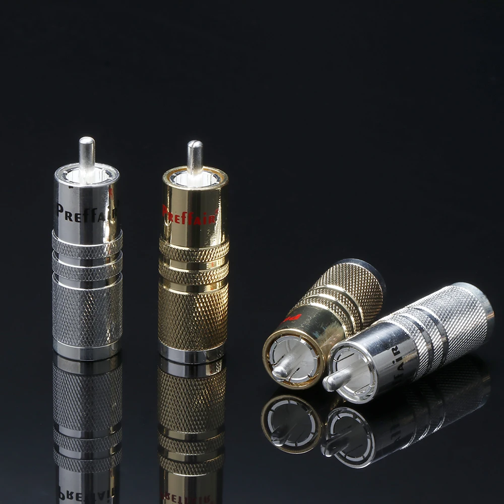 4 piece Silver & Gold-Plated Male RCA Connectors – High-End Hi-Fi Audio, Durable, for Audiophile DIY Cables
