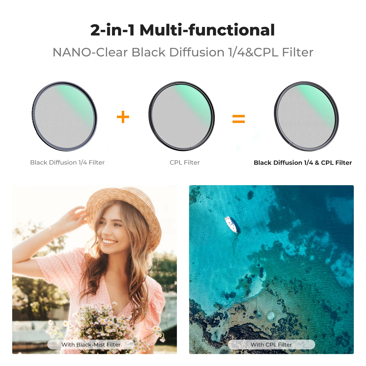 K&F Concept 1/4 Black Mist Diffusion&CPL Filter 2in1 Circular Polarizer 37mm 49mm 52mm 58mm 67mm 72mm 77mm 82mm