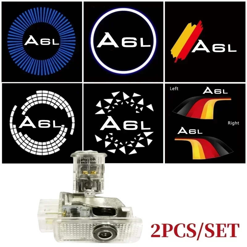 2Pcs HD LED Car Door Courtesy Logo Welcome Ghost Shadow Projector Lamps Styling Replacement For Audi A6L Auto Decor Accessories