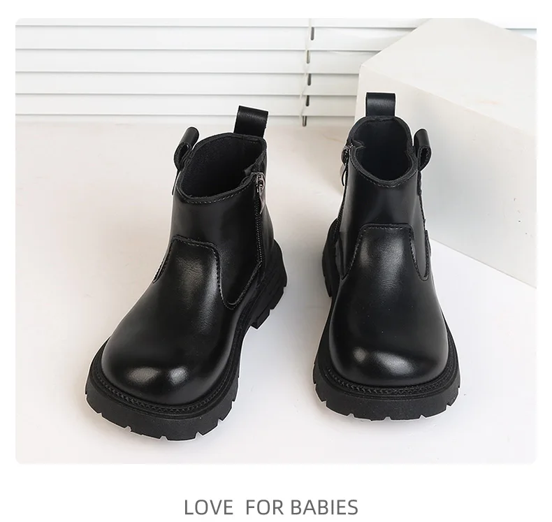 Kinder-Freizeitstiefel im Koreanischen Stil Vielseitige Mädchen-Lederstiefel mit Runder Spitze und Weicher Sohle 2026 Herbst Kinder-Modestiefel Rutschfest – Detail 4