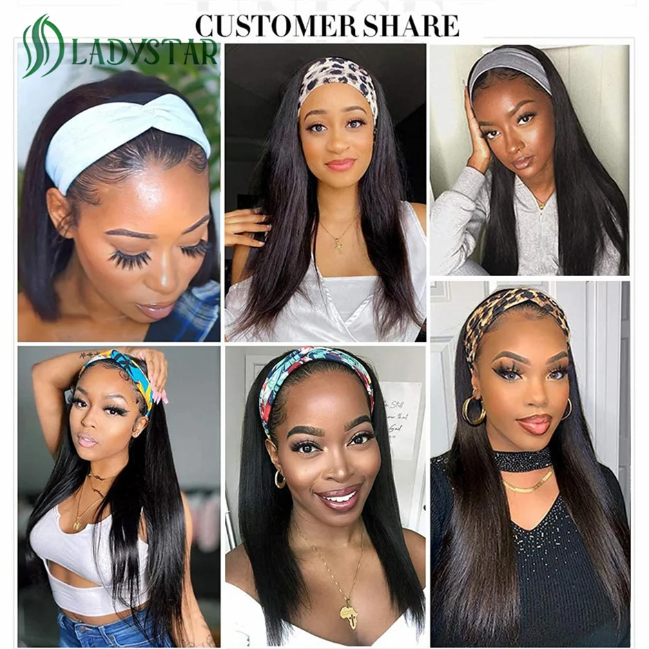 Women\'s Headband Wig Human Hair Scarf Wig 150% Density  Brazilian Straight Headband Wigs Human Hair Machine Made Wig for Women