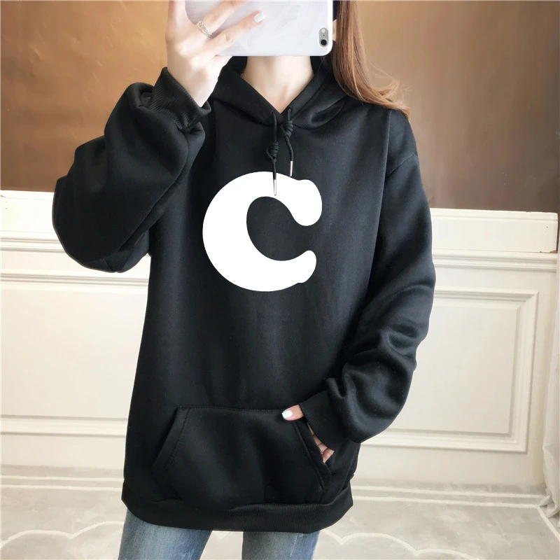 Women Clothing Hoodes Letter Ptinted Hoodies Autumn Loose Casual Pockets Comfortable Sweatshirts Simple All-match Pullover Top