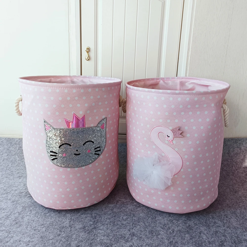 Cute Swan Sequined Cat Toy Storage Basket Big Size Dirty Clothes Laundry Basket Sundries Pink Storage Basket