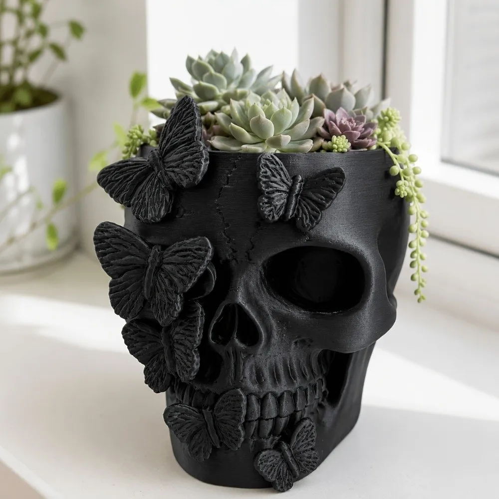 Gothic Butterfly Skeleton Statue Funny Home Decorations Flower Pot Vase Large Capacity Halloween Skull Ornaments Halloween