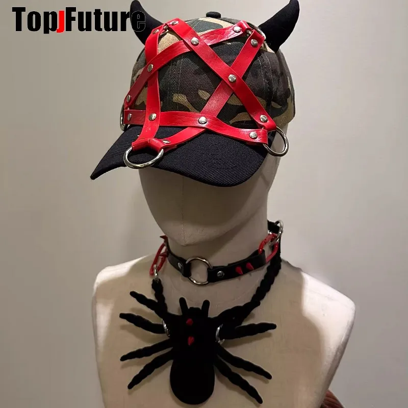 Harajuku Gothic Lolita czapka Steampunk nit Y2K dziewczęca męska czapka kamuflażowa czapka z daszkiem Punk czapki Hip Pop kask słoneczny