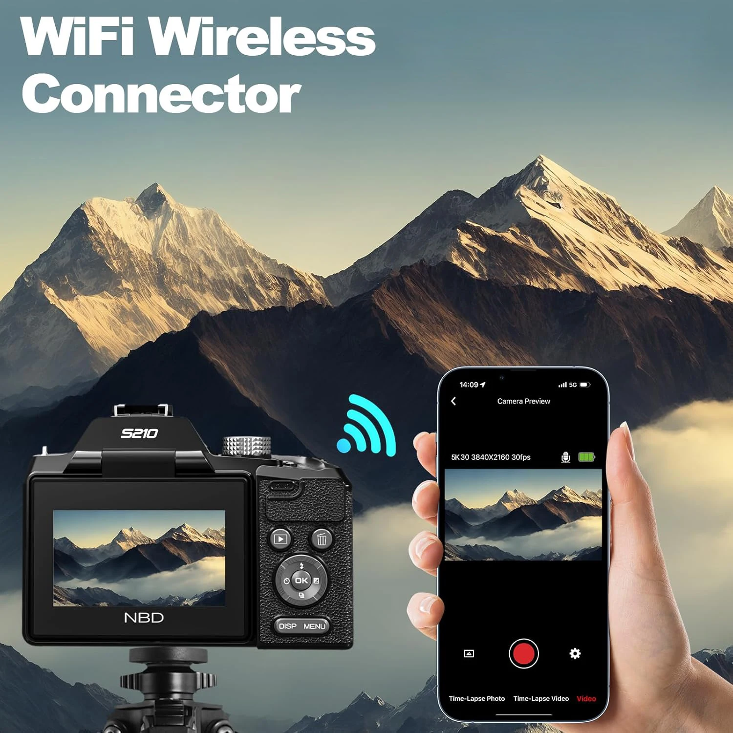 كاميرات رقمية NBD 5K للتصوير الفوتوغرافي كاميرا زووم بصري 16X مع تحكم WiFi والتطبيقات، كاميرا تسجيل الفيديو مع 180 ° شاشة قابلة للطي
