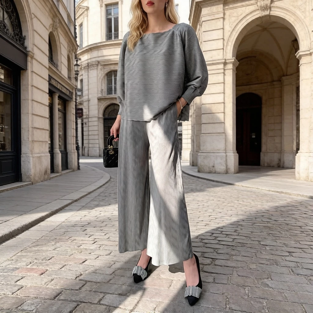 

Miyake Pleated 2026 Spring/Summer New Arrival Wide-Leg Trousers Women's Drapey Pleated Suit Loose-Fitting Casual Two-Piece Set