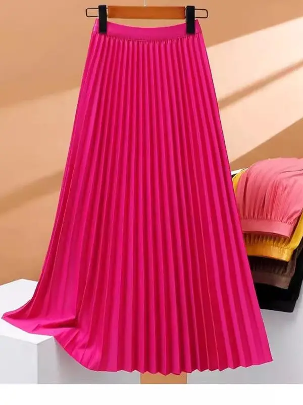 Gonna longuette a trapezio a vita alta per donna Primavera Estate Nuova gonna a pieghe in misto fibra di poliestere snellente con taglio dritto