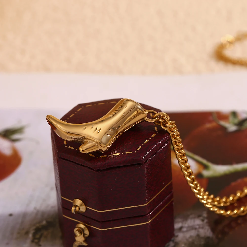 E.B.belle Cowboy Boots Pendant Necklace Waterproof 316L Stainless Steel Jewelry 18K Gold Plated Decoration image 6