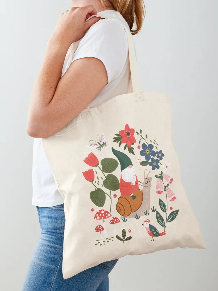 

Whimsical garden gnome riding snail Tote Bag shopping cart bags canvas shopping bag Candy bags Shopper bag