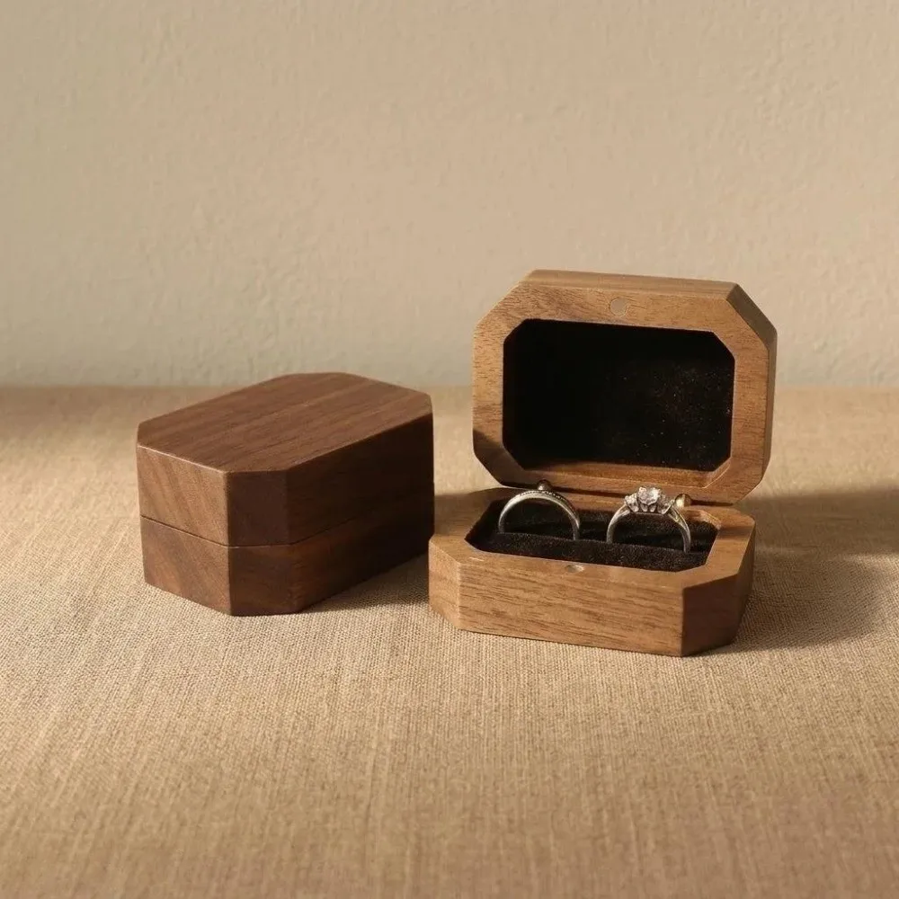 Exquisite With Lid Wooden Jewelry Box Inverted Octagon Magnet Jewelry Storage Box Ring Storage Box Wedding
