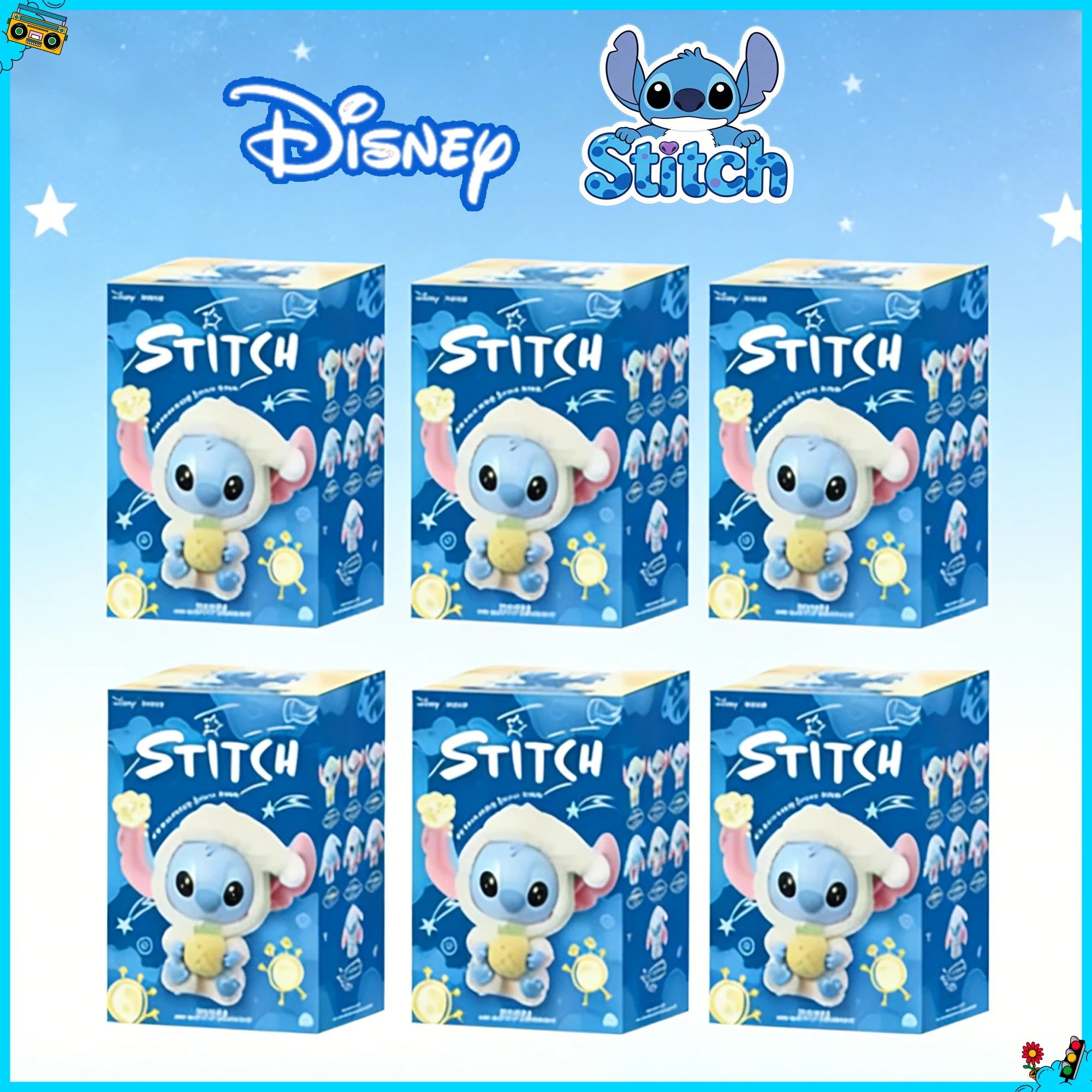 Stitch Disney 2025 Pin Eating Bedtime Series Blind Plüschtier, süße Puppenbox, geheimnisvolle Hängetasche, dekoratives Geschenk