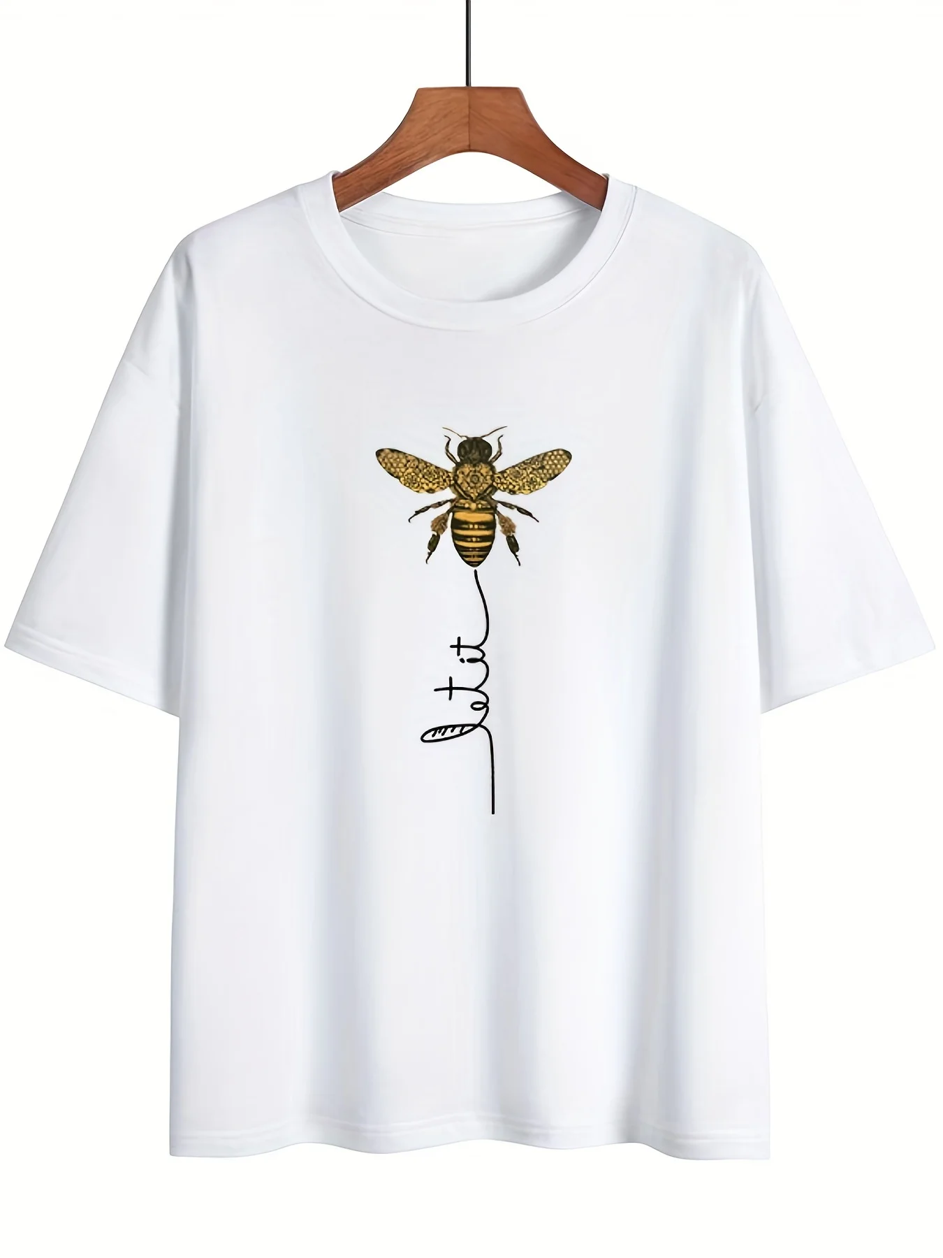 Bee Kind Belief Print Crew Neck T-shirt Casual Loose Short Sleeve Summer T-Shirts Tops Women\'s Clothing