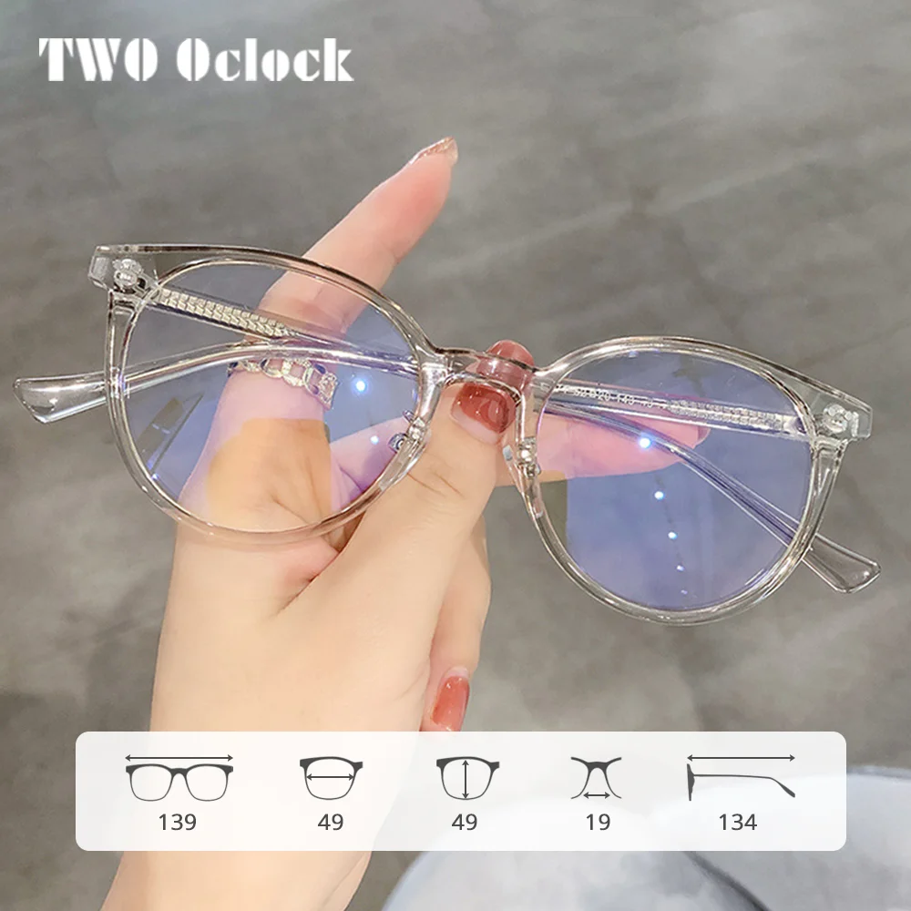 TWO Oclock Korea Style Round Eyeglass Frame Clear Transparent Myopia Medical Glasses without Graduation Anti Blue Light Eyewear
