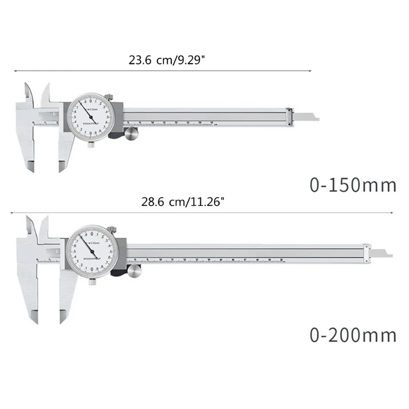 Caliper 0-150mm/200mm kèm đồng hồ Thép Carbon Vernier Caliper Một chiều Mặt Số Chống Sốc Thước Đo Phụ Kiện Dụng Cụ
