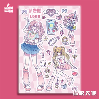 واكاواكا-ملصقات زخرفية بتصميم عين القط ، شخصية ملاك ، قرطاسية كورية ، رقائق سكرابوكينغ ، تصنعها بنفسك ، كمبيوتر محمول