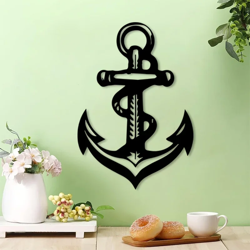Anchor Snake Iron Wall Art Nautical Serpent Silhouette Metal Mural Rustproof Vintage Maritime Sculpture Decor Gift Ornament
