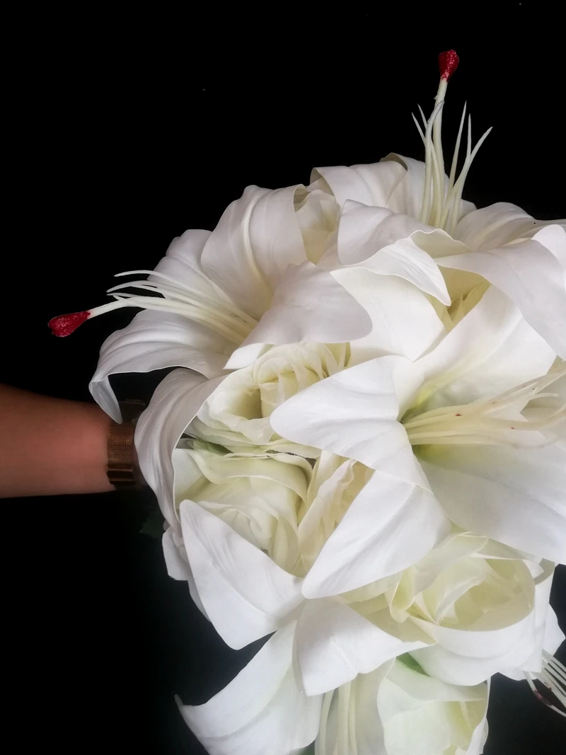 Whitney lírio branco com marfim rosa cascata grande bouquet de casamento flores artificiais para decoração de casamento programma casamento